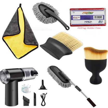 Ultimate Car Care Combo: High-Power Handheld Vacuum + 6 Detailing Tools (Free FASTag Holder Included)