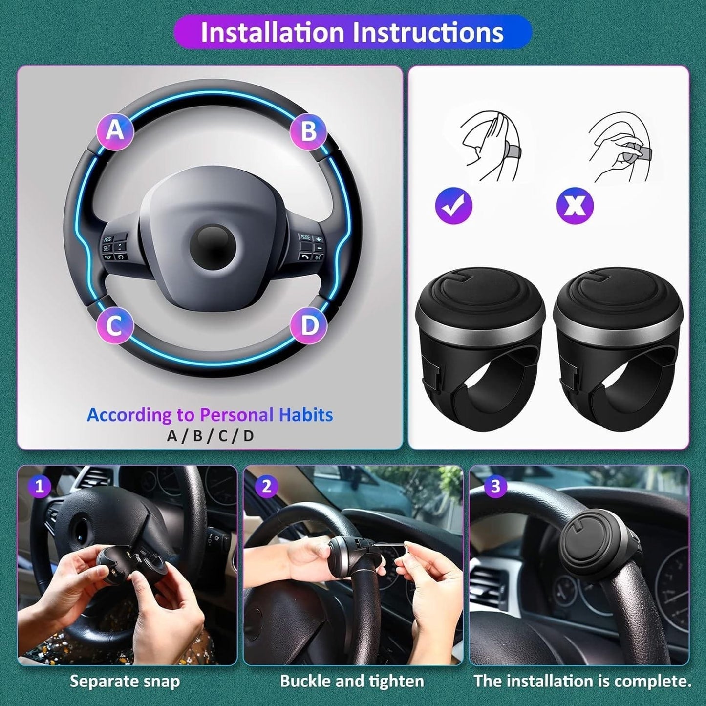 Car Steering Wheel Knob Spinner – 360° Rotating Power Handle for Effortless Driving
